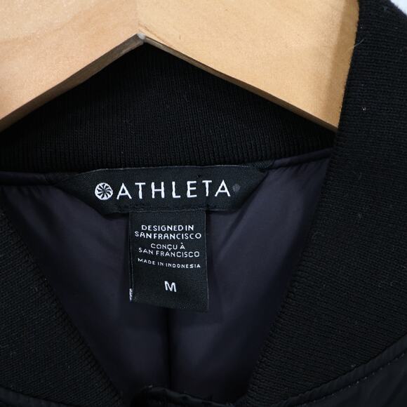NWT Athleta Sateen Bomber Jacket Relaxed Oversized Fit Black Size Medium - Picture 9 of 11